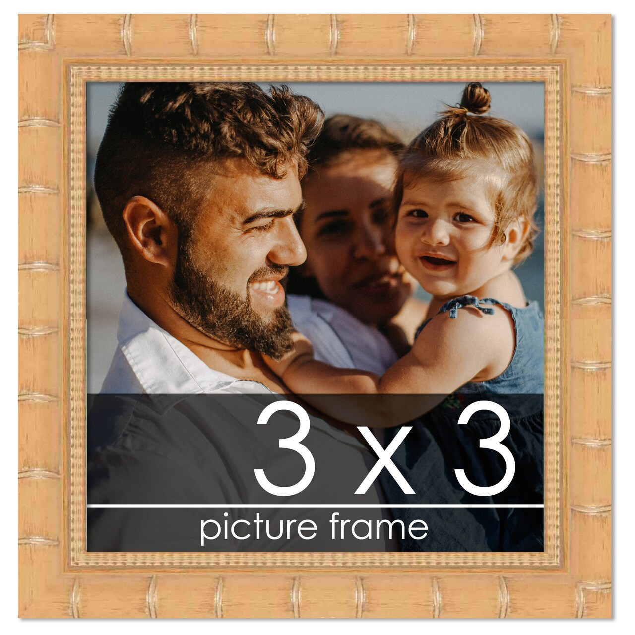 3x3 Modern Bamboo Picture Frame with UV-Resistant Acrylic & Acid Free Backing, Available in 5 Finishes - Gold, Silver, Brown, Black, and Natural